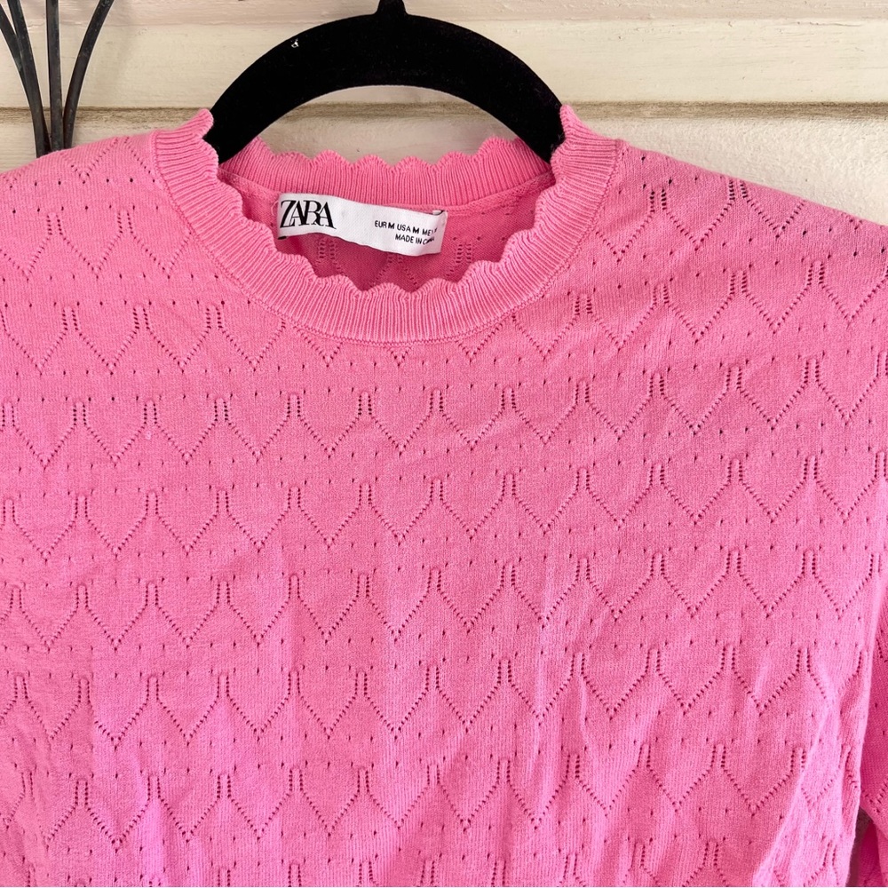 Zara Cropped Sweater 💖 Barbie pink hearts